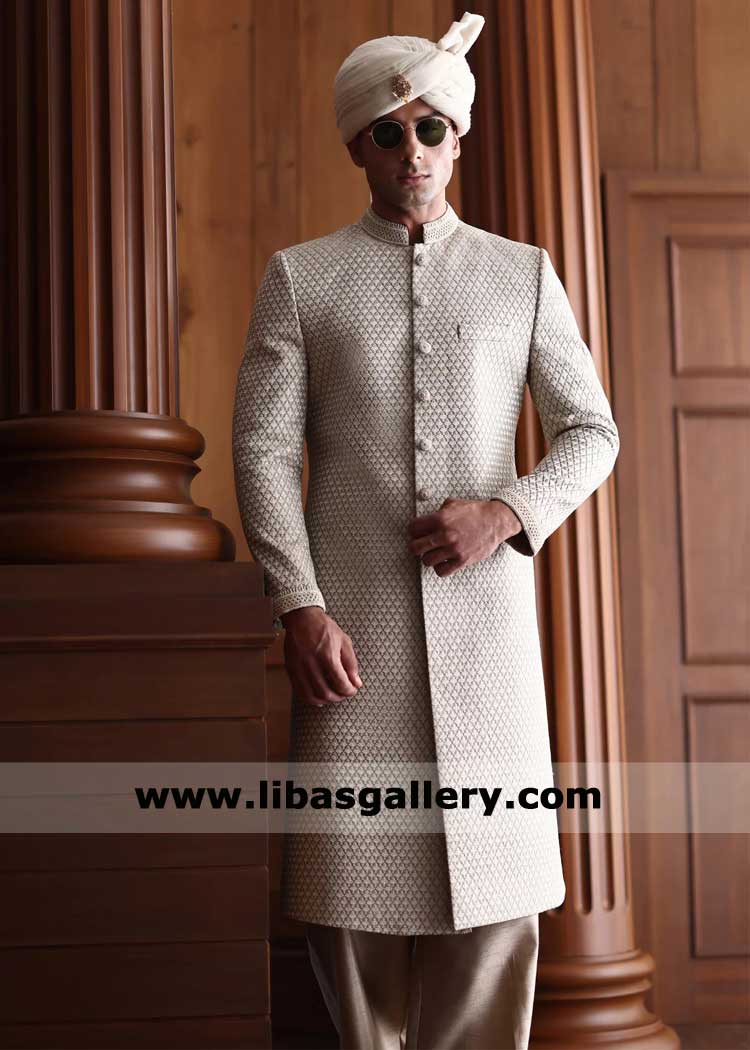 Ivory Embroidered Wedding Sherwani Set for Nikah