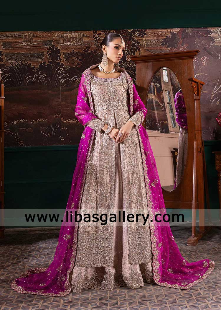 Bridal Peshwas Dress in Jacket Style Shirt London UK Bridal Shirt and lame tissue lehenga organza bridal dupatta buy kasni bridal lehenga dresses