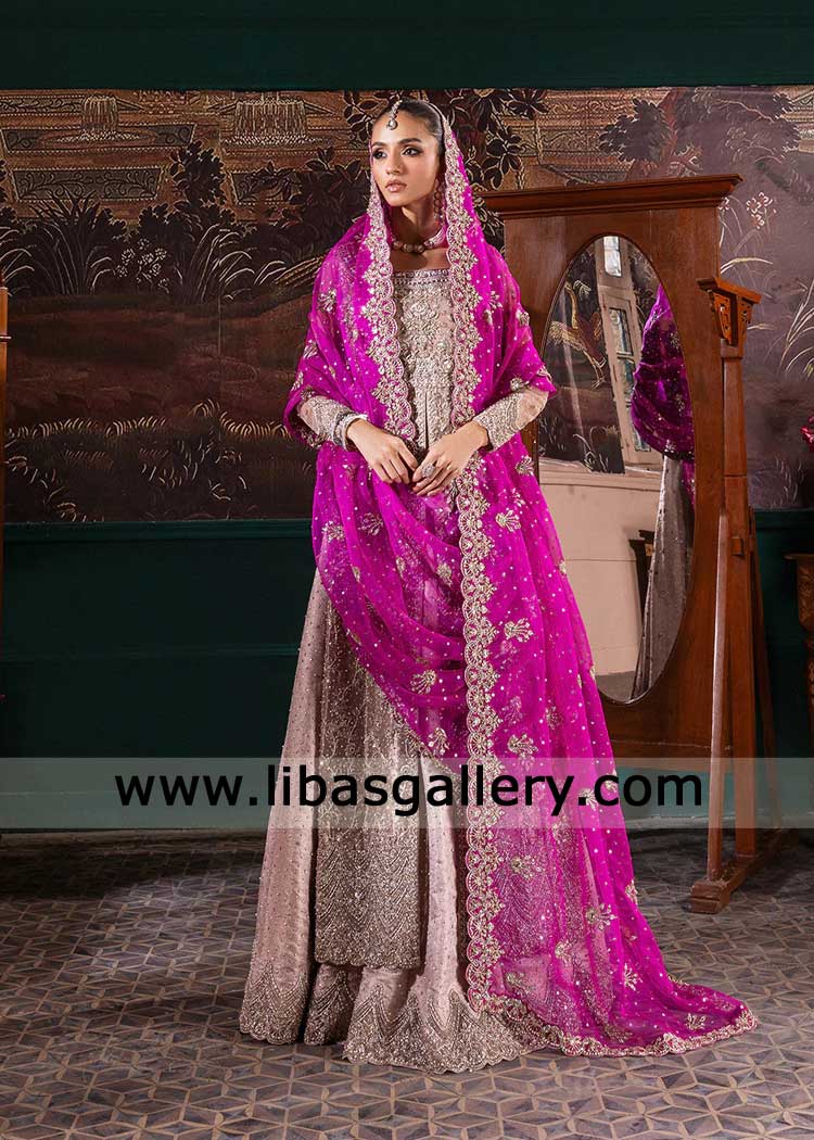 Women Jacket Style Bridal Shirt with Luxury Embellished Lehenga