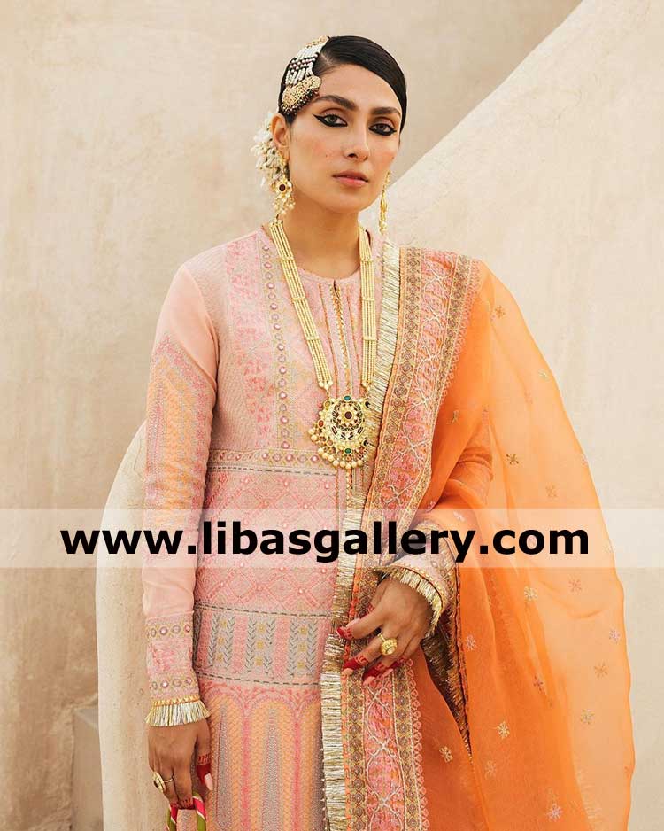 Gold plated long rani haar bridal jewelry set for nikah barat