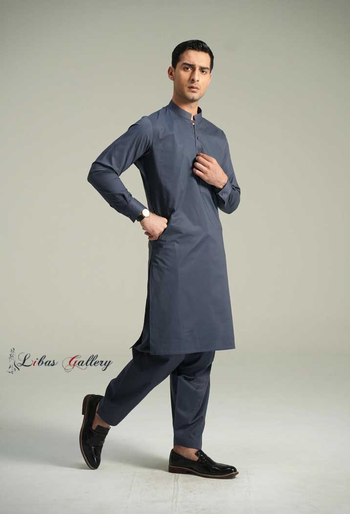 Prussian Blue Kameez Shalwar Suit for Men