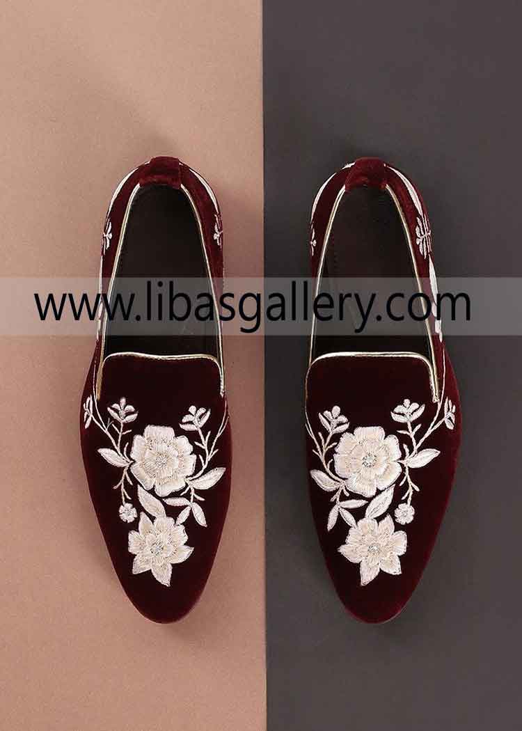 flower shape embroidery on fancy men khussa hand embellished for nikah barat custom made london southhall birmingham UK flower shape embroidery on fancy men khussa hand embellished for nikah barat custom made london southhall birmingham UK