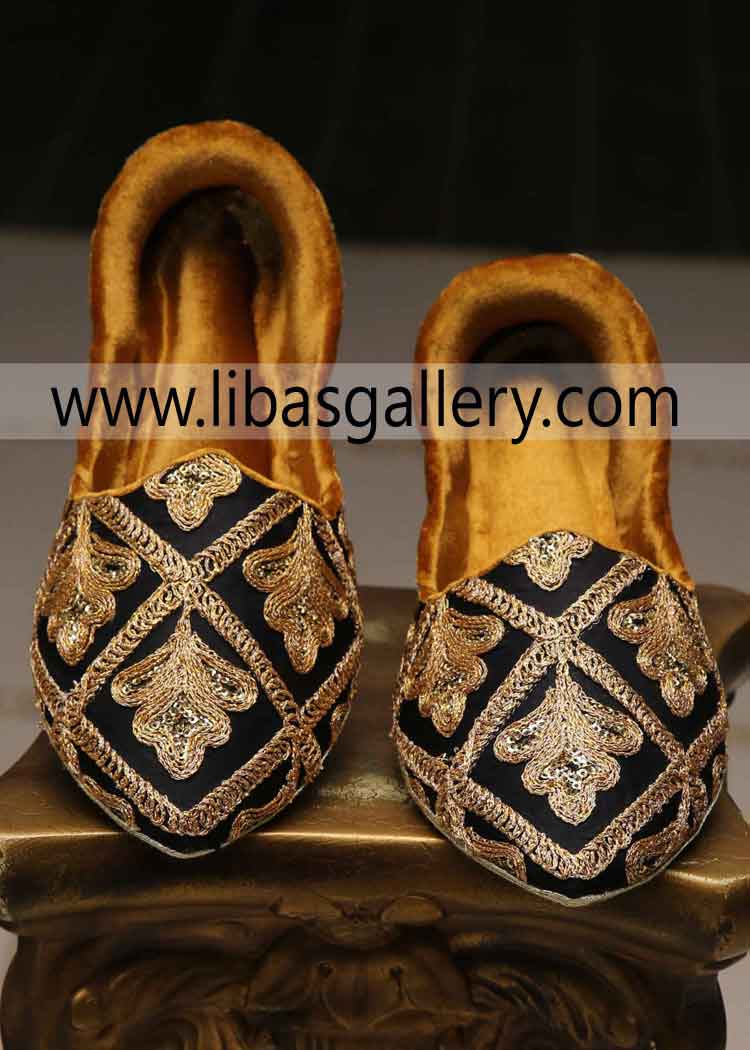 Black gold Heavy Embellished Groom Wedding Khussa