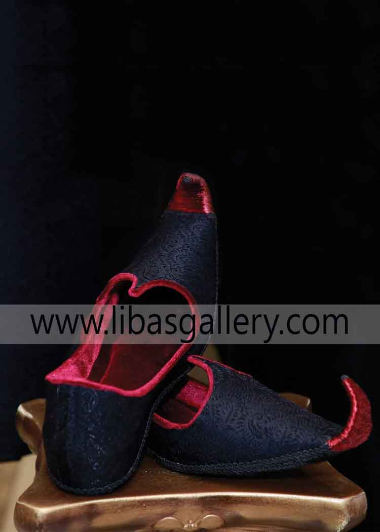 Midnight Blue Royal Khussa for Men made by High Quality Jamawar Fabric foot relax wedding footwear London Southhall Birmingham UK