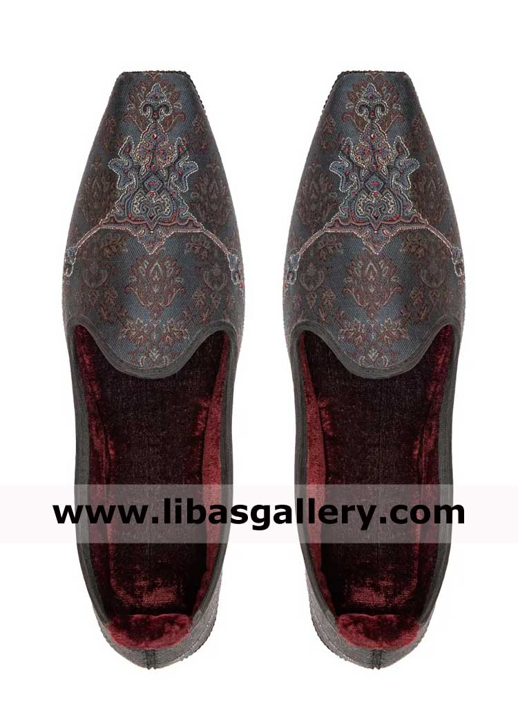 Men Khussa for Wedding Special Ritual in Gray Green nicely embroidered foot relax foot wear for groom Walsall Mansfield Oxford UK