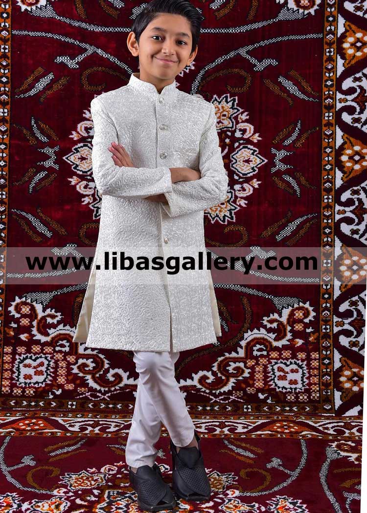 off white beautiful embroidered sherwani for kids