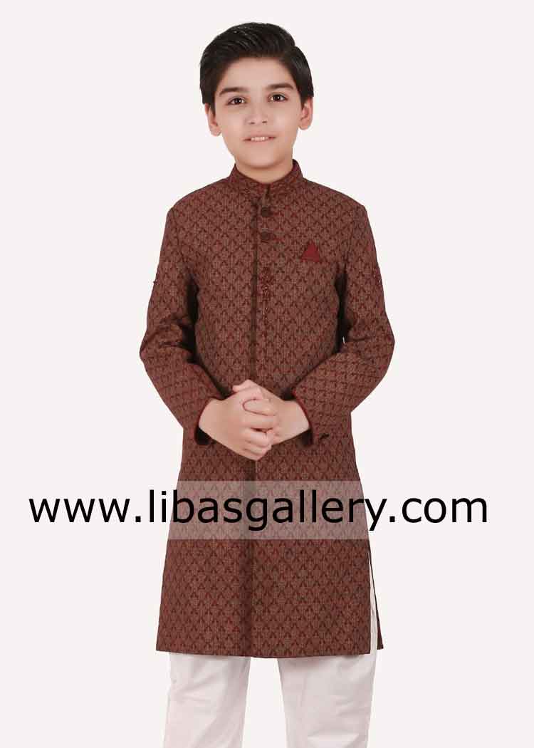 classic burgundy sherwani for kids and boys 
