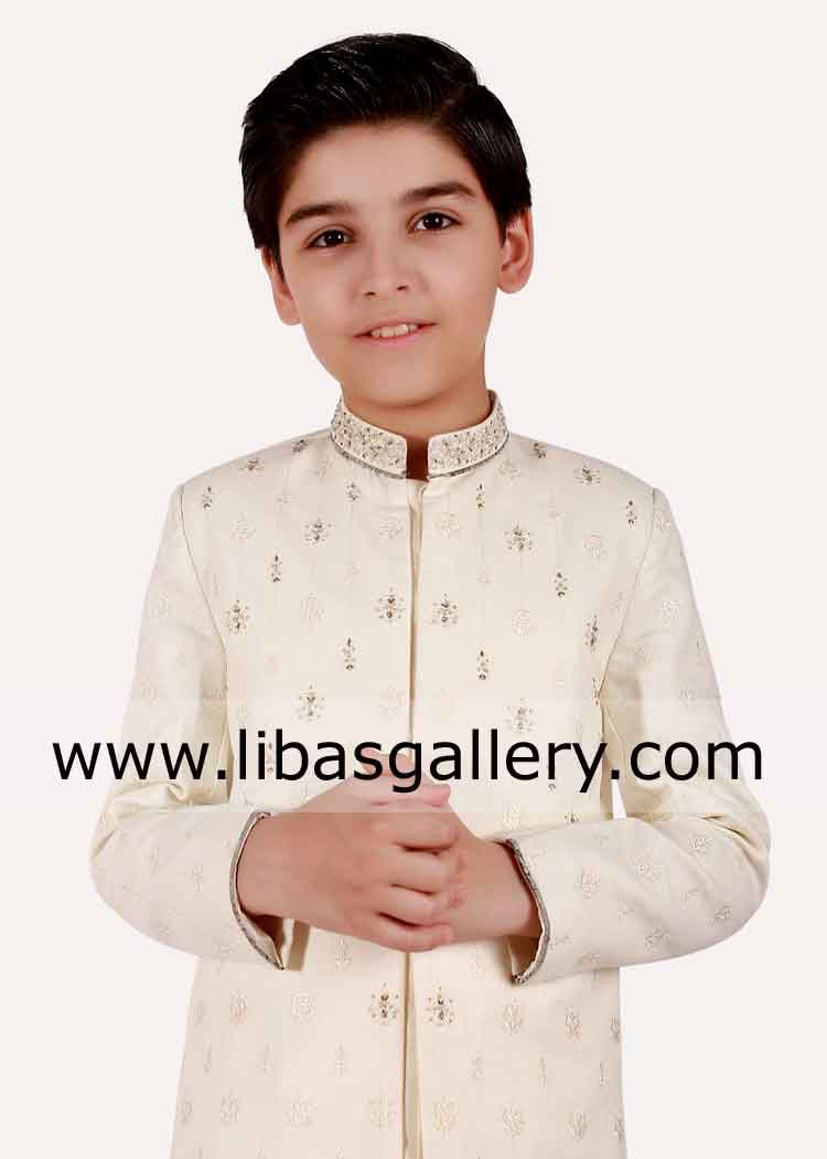 adorable kids boys sherwani in cream color 