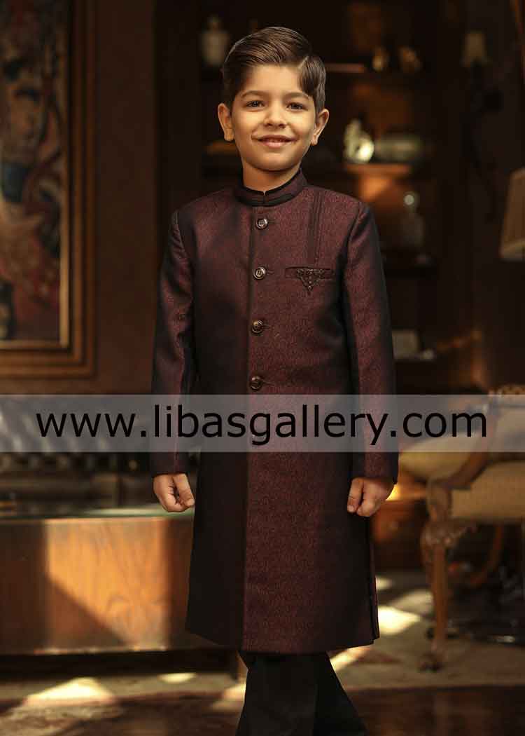 Dark maroon boys sherwani for eid and function