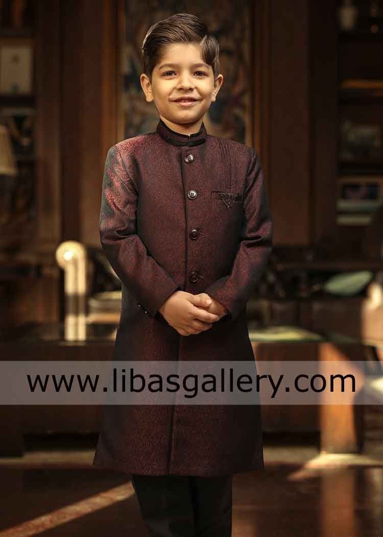 Dark maroon boys sherwani for eid and function