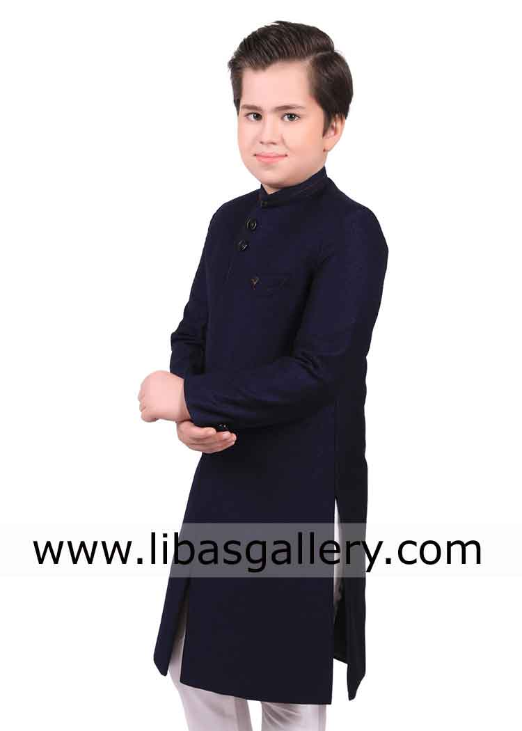 Navy blue attractive embroidered sherwani for cute kids