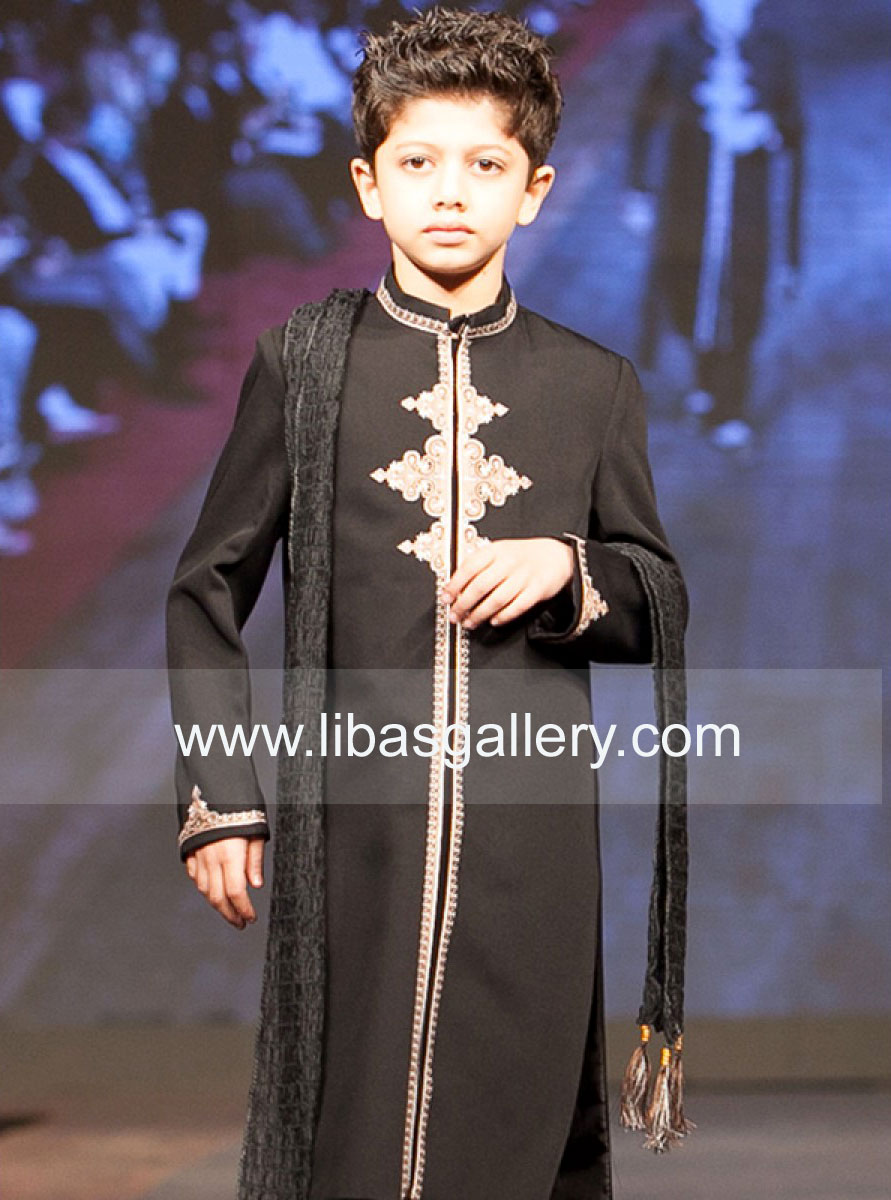 Designer Light Embroidered Sherwanis Clothing 2014 For Kids New Embroidered Sherwani Designs 2014 Pictures with Prices For Kids Online Store Aberdeenshire UK