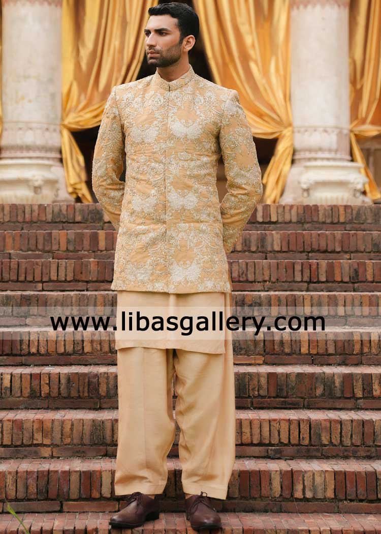 Light Beige Embroidered Wedding Prince Coat