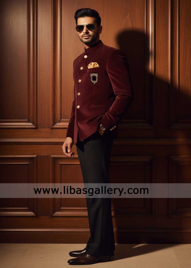 Elegant Maroon Velvet Prince Coat with Trousers