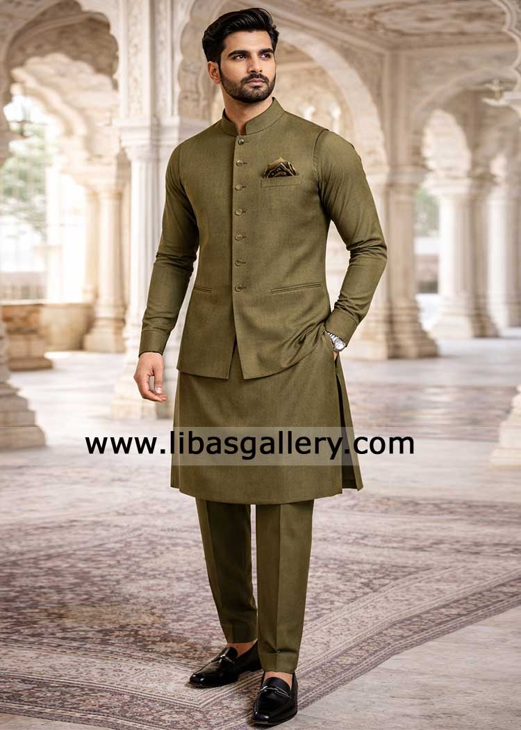 Exclusive Mehndi Green Premium Waistcoat Style 