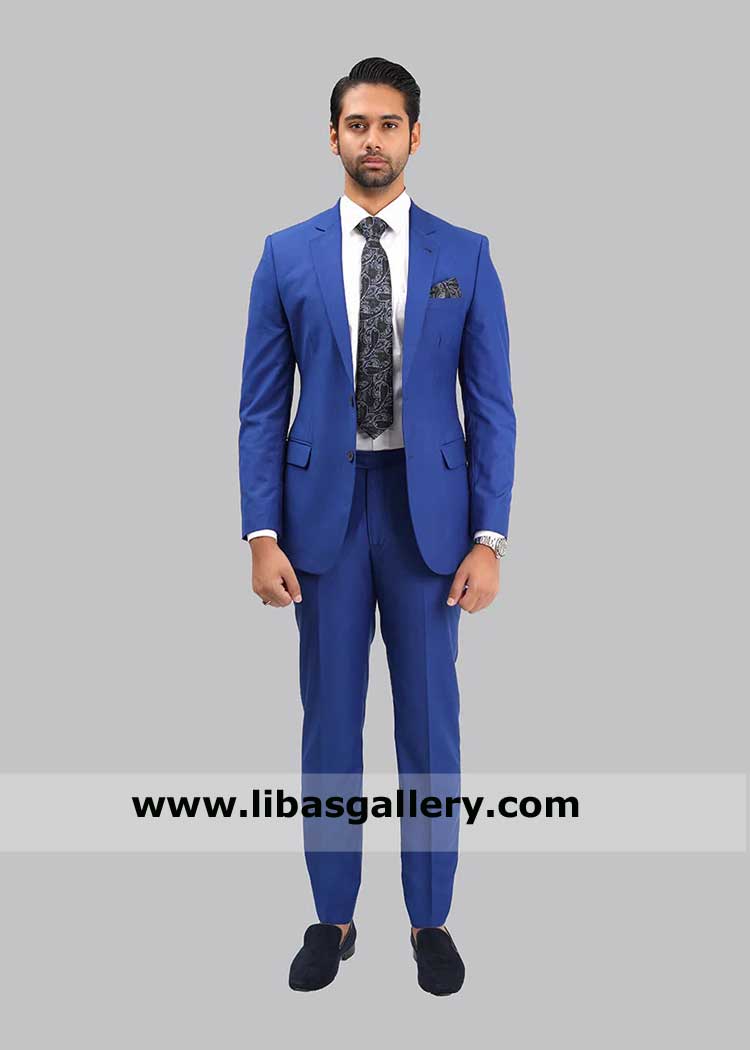 Royal Blue Men Plain 2pc Suit for Weddings