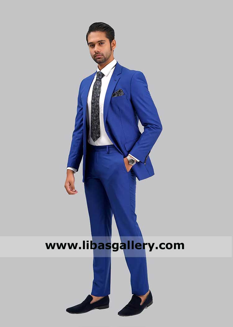 Royal Blue Men Plain 2pc Suit for Weddings