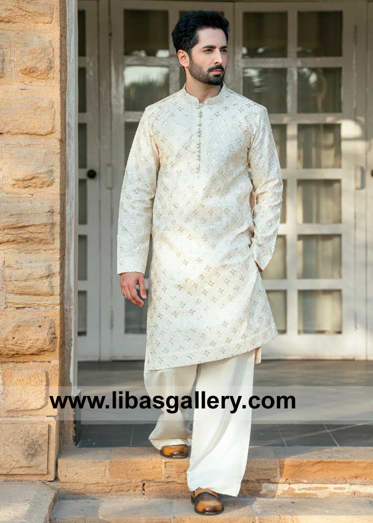 Classic Off White Men Cream Kurta and Pajama Style