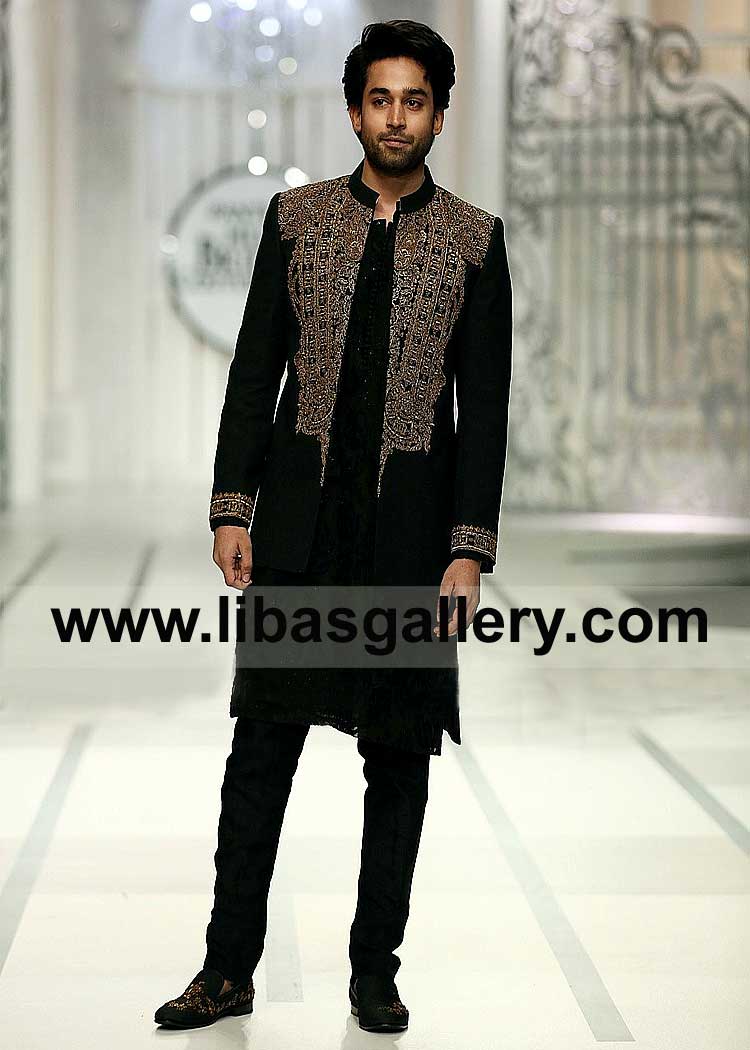 Black and Gold Embroidered Groom Wedding Prince Suit