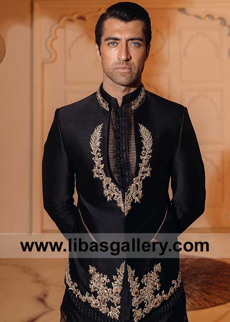 Modern patterned Men black Wedding jacket