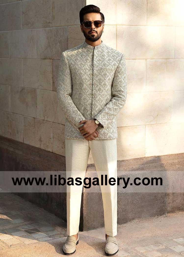 Off White Groom Raw Silk Premium Prince Coat