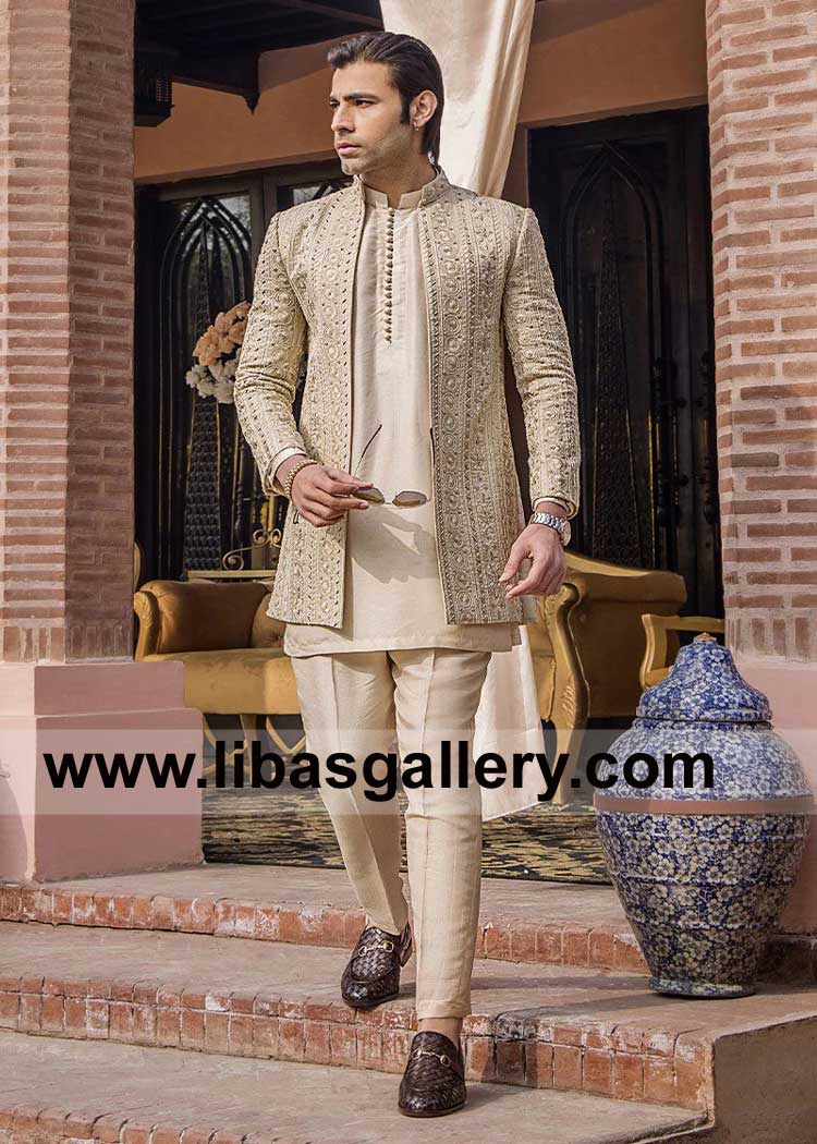 Ivory Gold Groom Maysuri Prince Coat Style