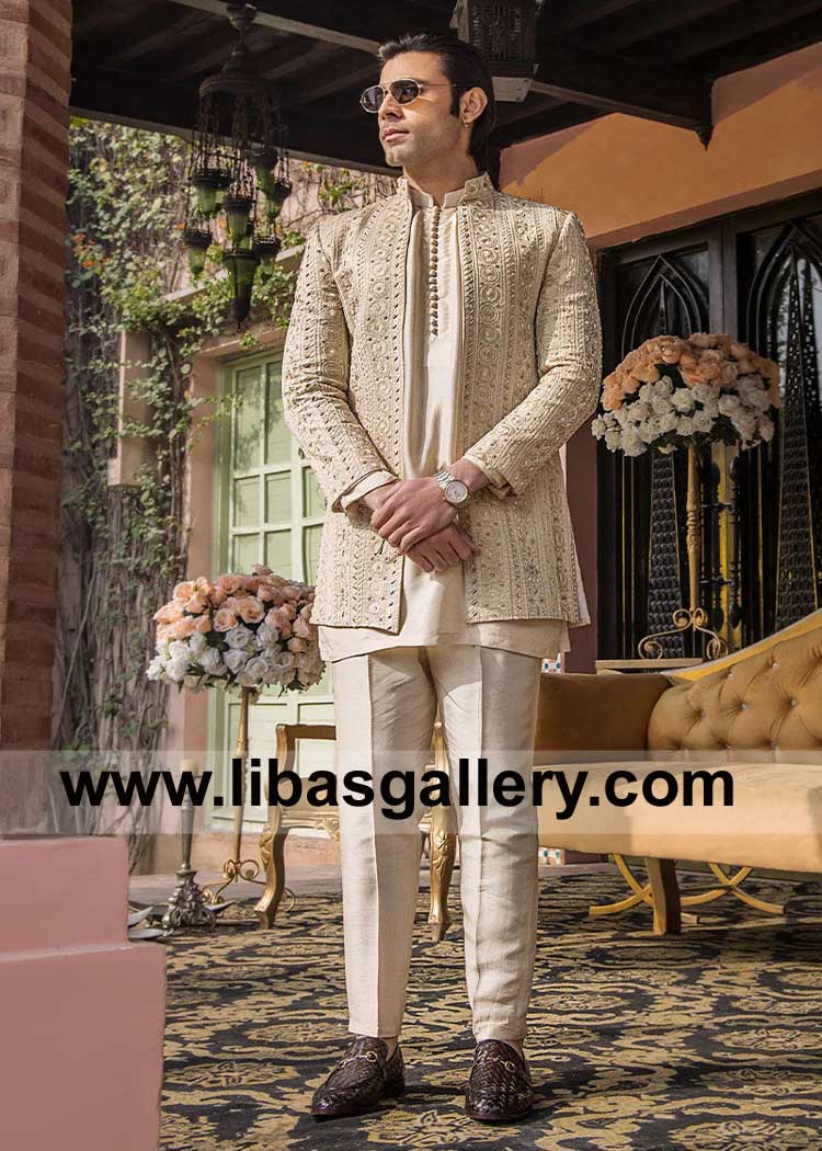Ivory Gold Groom Maysuri Prince Coat Style