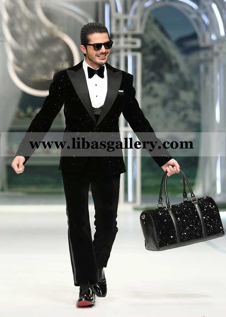 Groom Black Velvet groom Tuxedo with American Satin Lapel