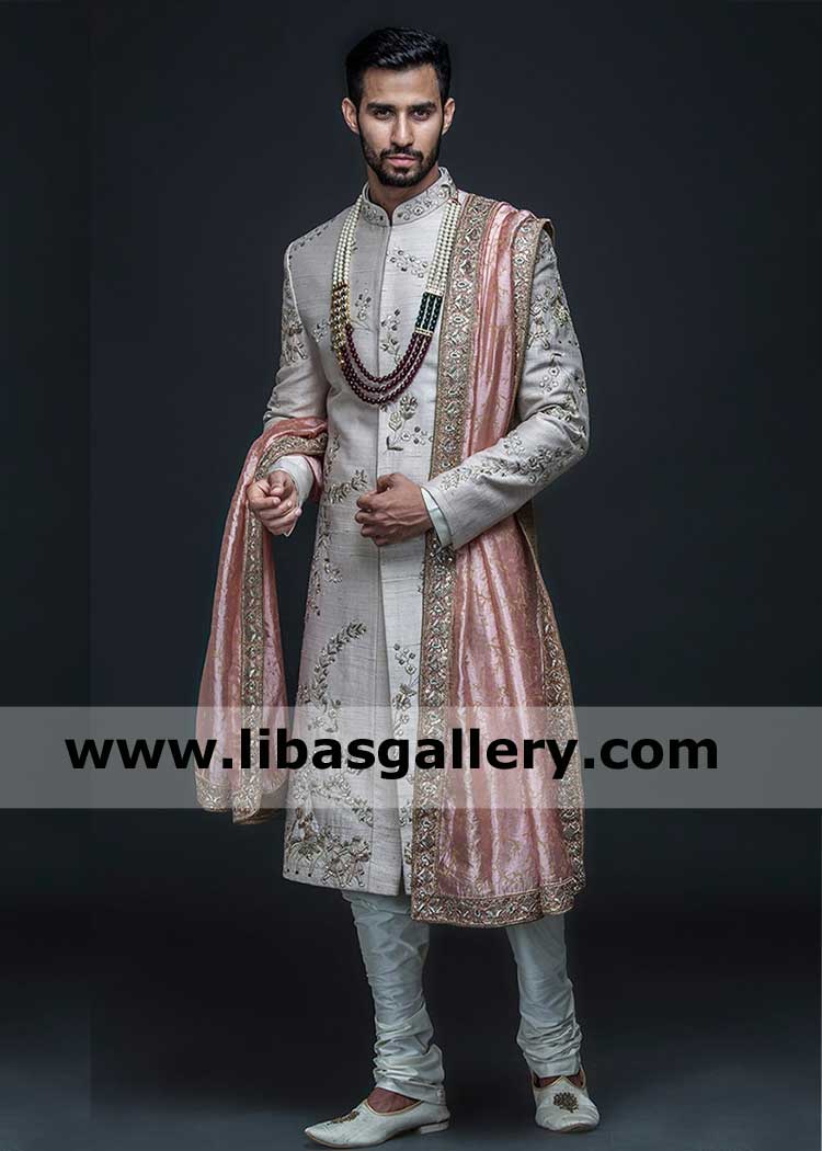 Pink Embellished Royal type Jamawar Men Wedding Shawl