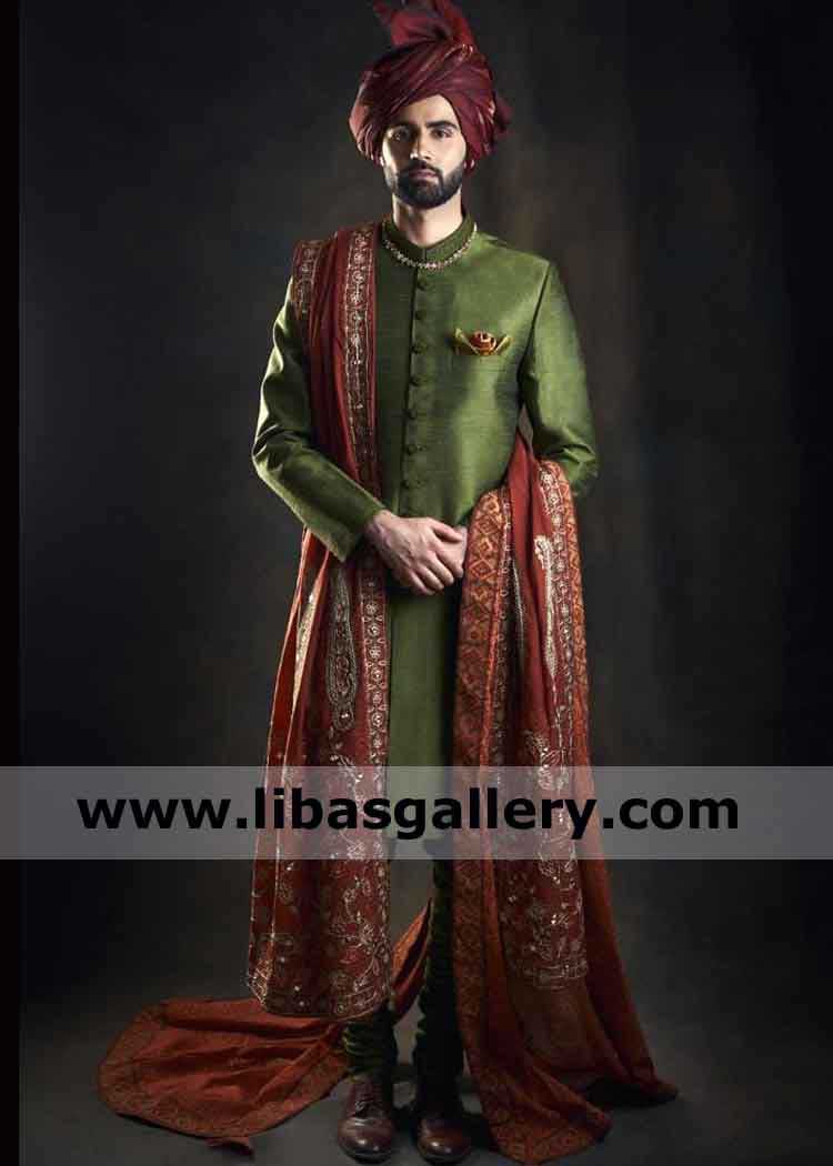 Dazzling Maroon Shawl Embroidered for Groom Nikah 