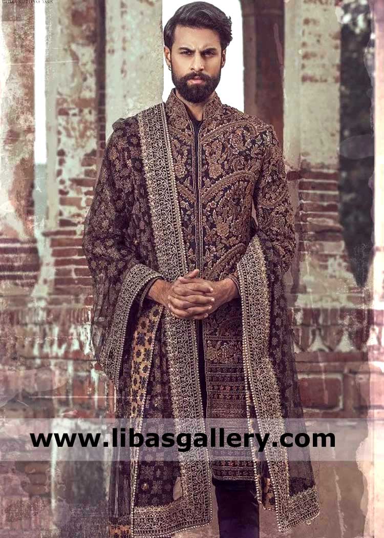 Heavy Embroidered Groom Premium Mid night blue Wedding Shawls