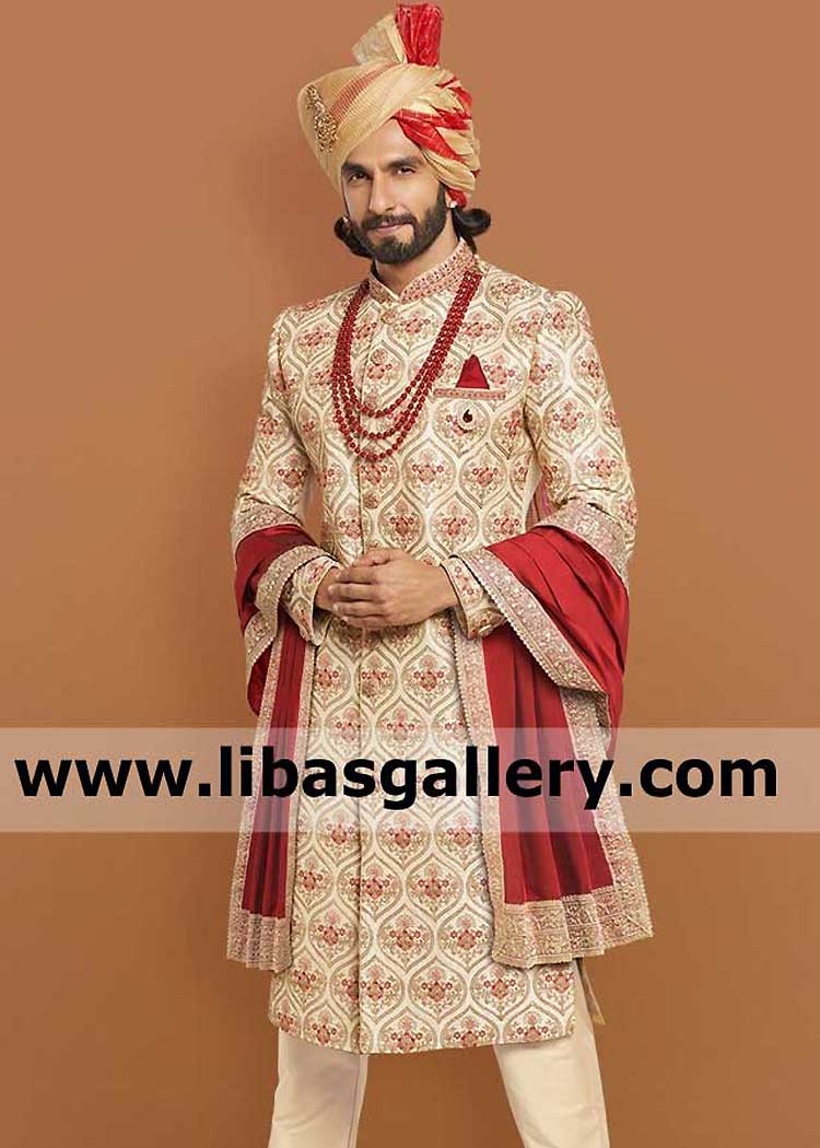 Maroon Embroidered Premium Groom Wedding Shawl