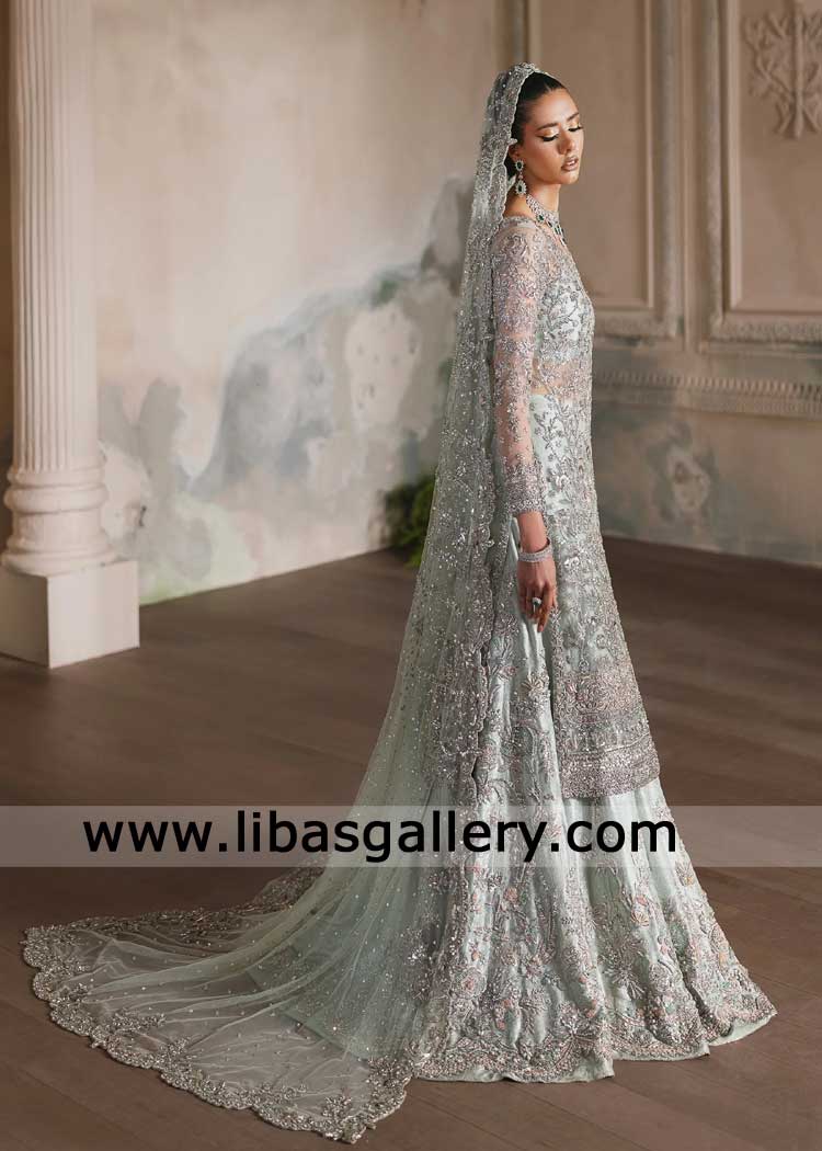 Mint Bridal Lehenga and shirt heavuly hand embellished with Dupatta