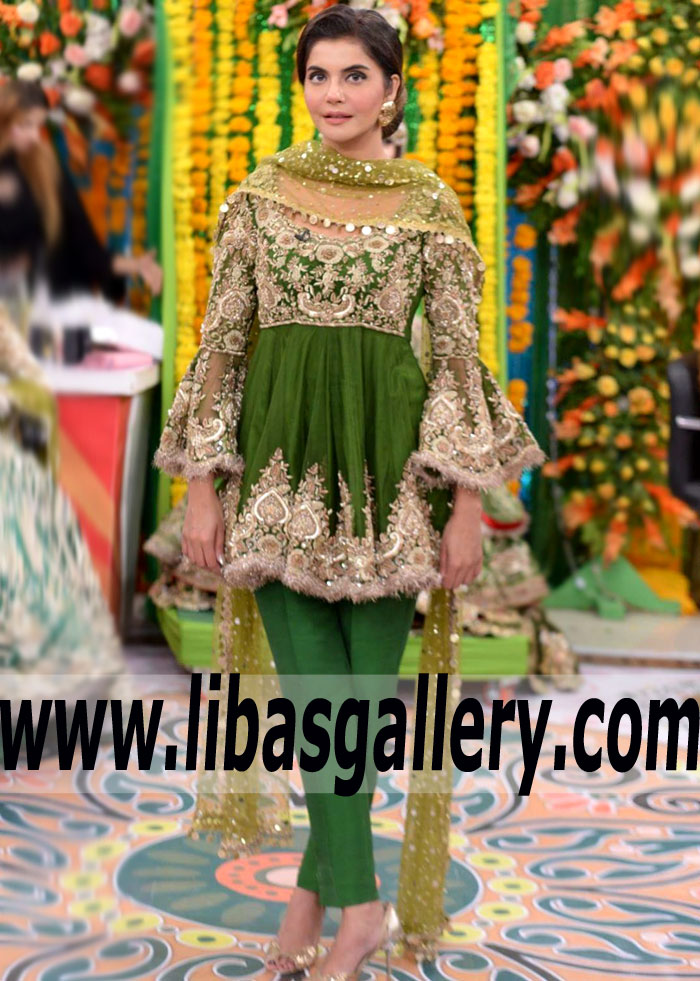 Stylish Emerald Cymbidium Bridesmaid Anarkali Peplum