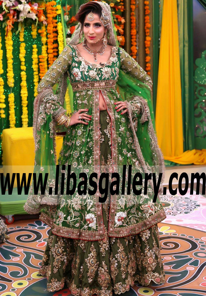 Lavish Emerald Green Eryngium Bridal Anarkali