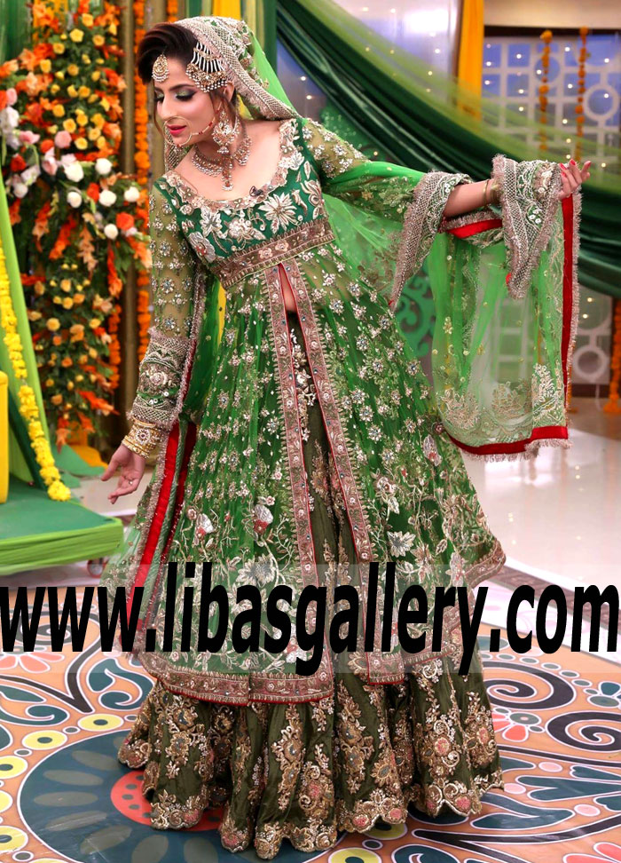 Lavish Emerald Green Eryngium Bridal Anarkali