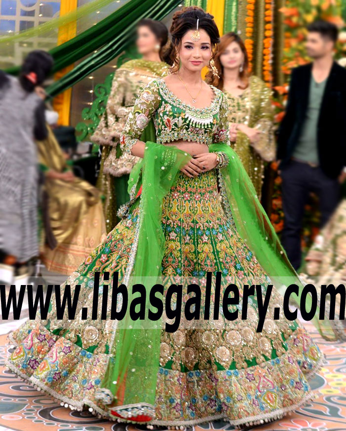Ideal Forest Green Amorpha Wedding Lehenga