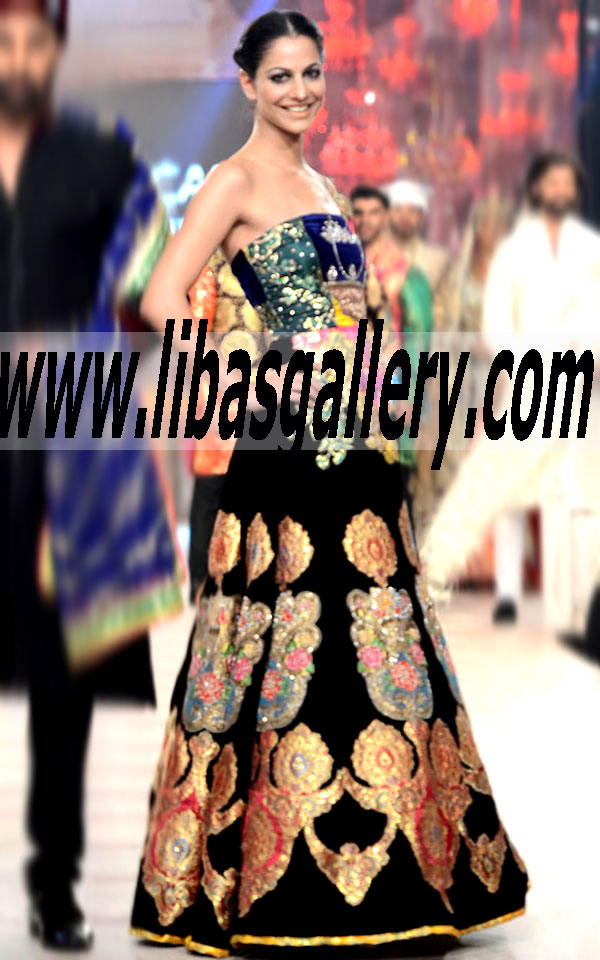 Gorgeous strapless A-line Bridal dress with texture applique detail