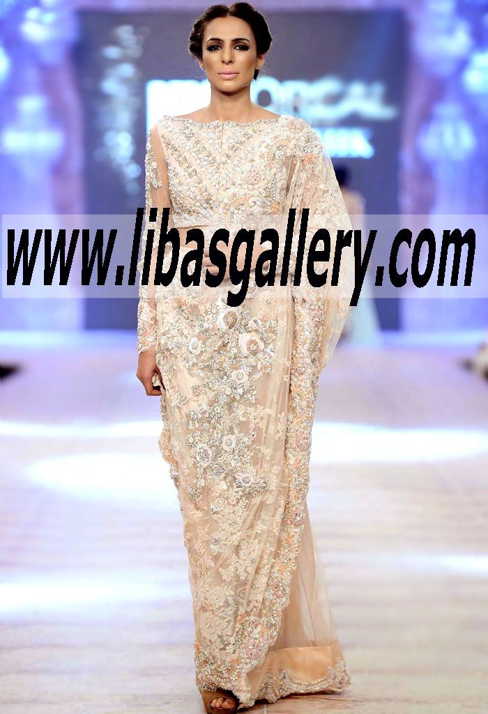 Romantic Long Sleeve Wedding Saree Dress 