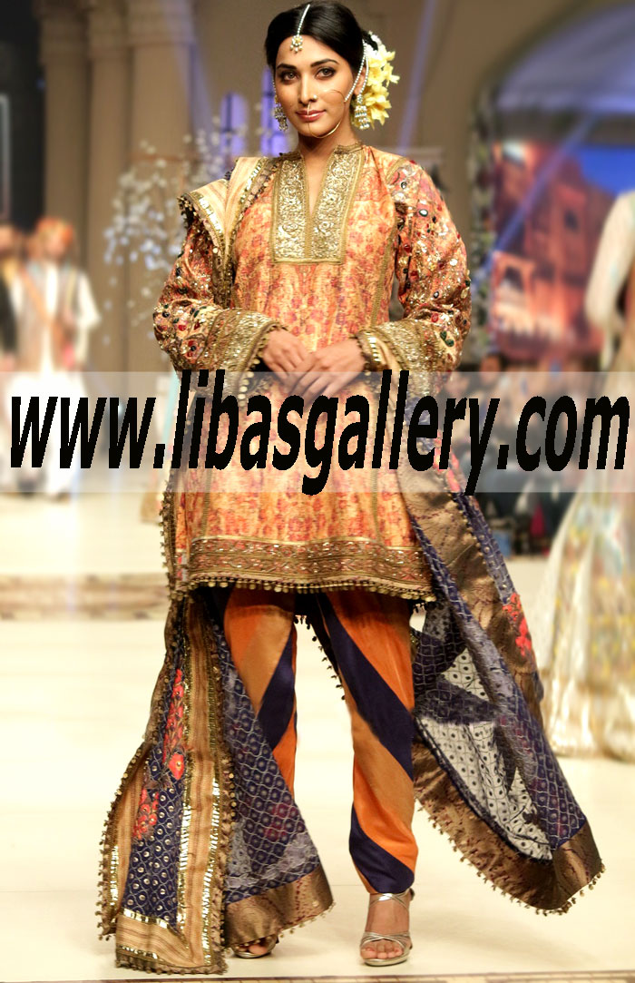 Fahad Hussayn Pakistani Bridal Wear | Fahad Hussayn Wedding Dress Online | Pakistani Latest Fashion at Telenor Bridal Couture Week | France Paris