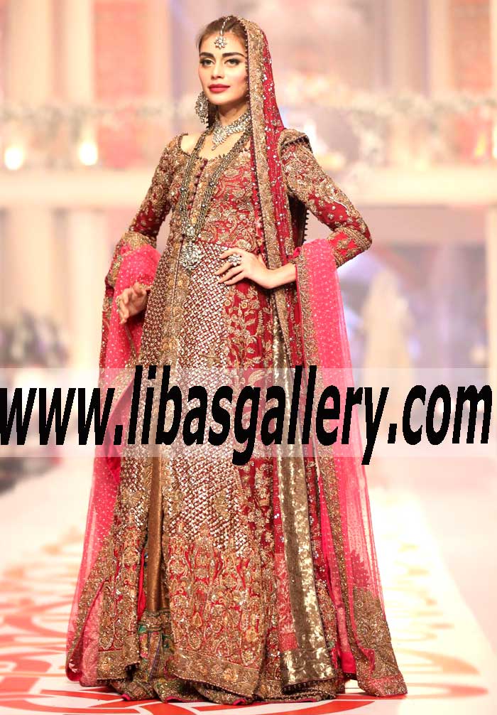 Splendorous Deep burgundy silk fully embellished in gold and silver kaamdani Bridal Wear