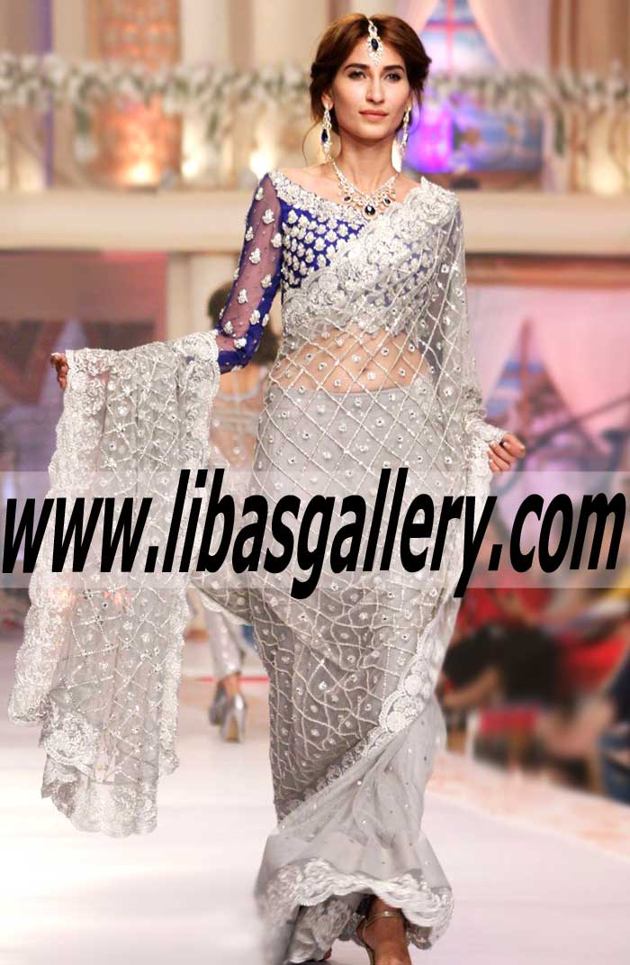Zainab Chottani Pretty Saree Dresses at Spring 2015 2016 Telenor Bridal Couture Week 2015-Zainab Chottani Spring Net Saree Dress Trends in UK USA Canada Australia Saudi Arabia