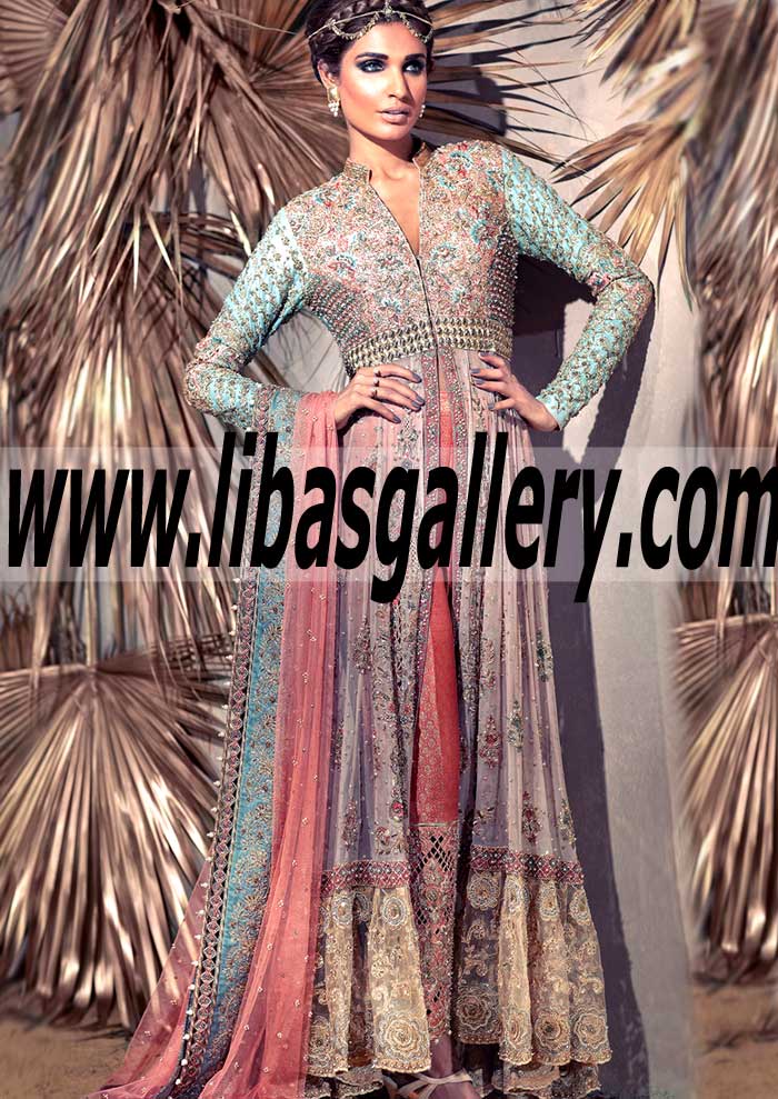Pink Daisy Delight Designer Anarkali Dress with Gorgeous Heavily embellished bodice