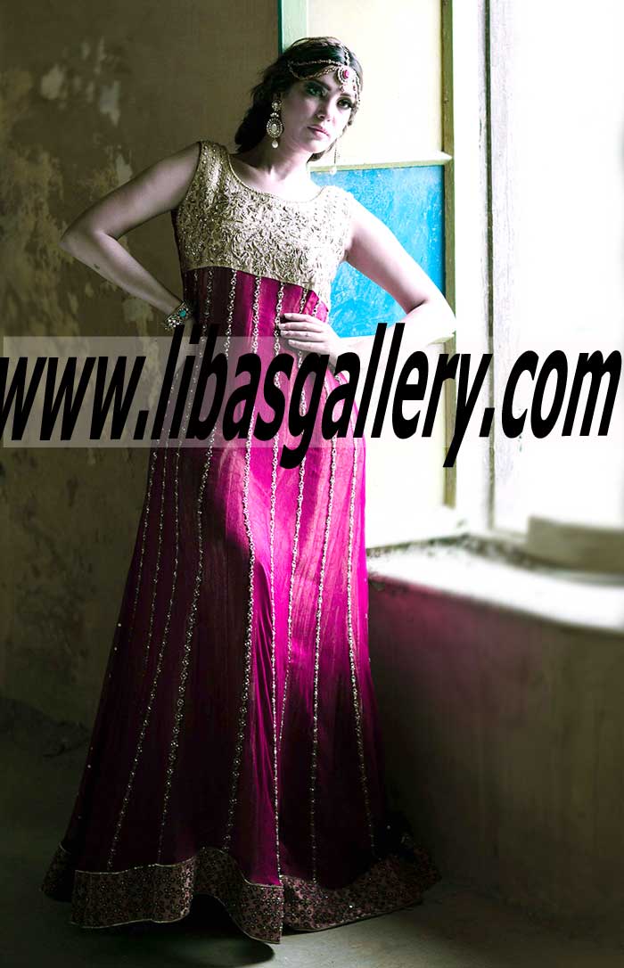 Glamorous Embellished Chiffon Paneled Anarkali Dress for Wedding and Special Occasions