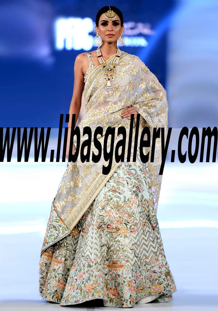 Latest Bridal Week Fascinating Bridal Lehenga Design with Short Blouse