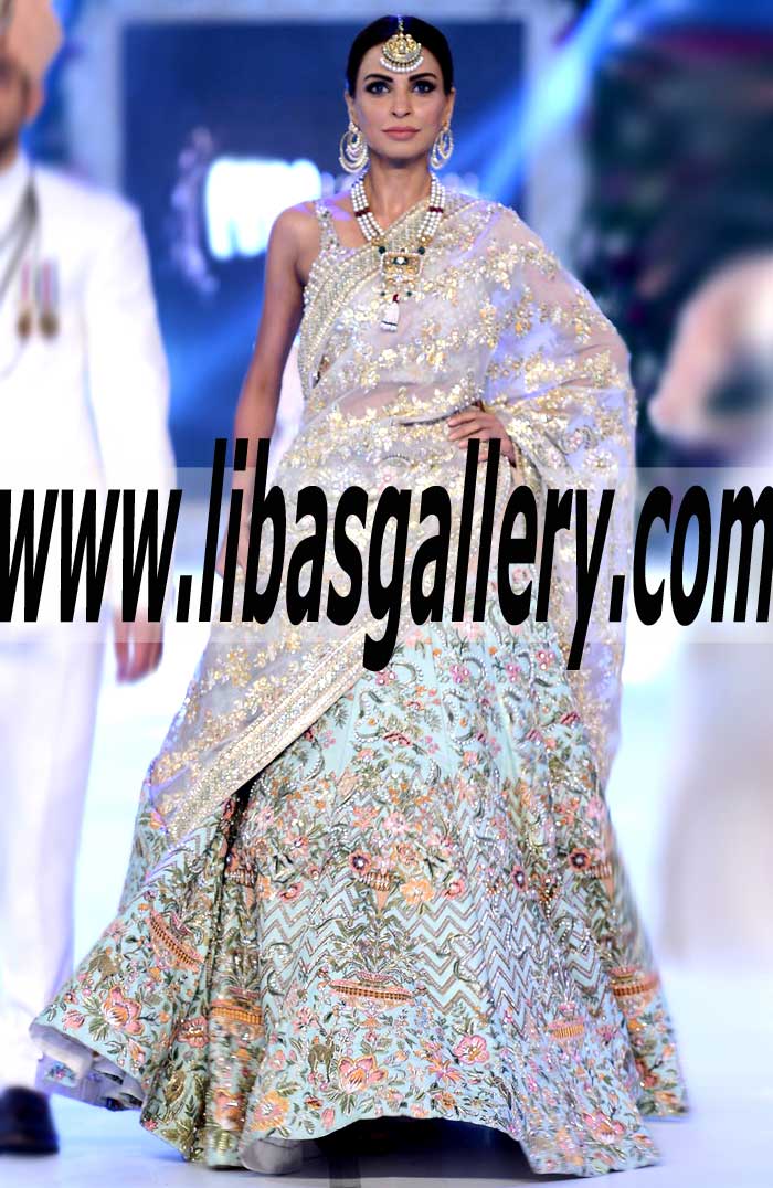 Latest Bridal Week Fascinating Bridal Lehenga Design with Short Blouse