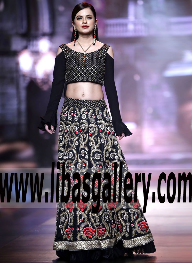Yasmin Zaman High Fashion Party Dress With Floral Embellished Lehenga For Evening And Formal Events Newcastle UK
