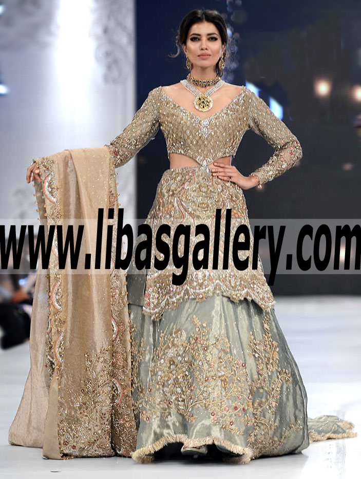 Magnificent Asian Wedding Dress with Glorious Puffy Lehenge for Reception and Special Occasions