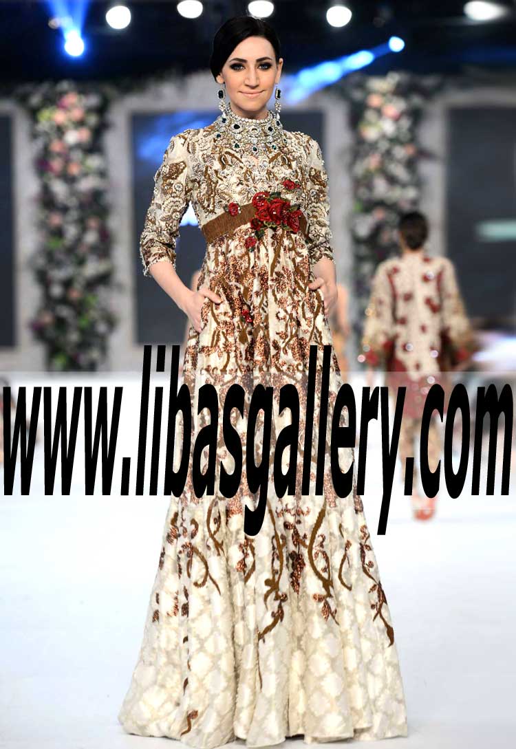 Desirable Wedding Gown with lovely vine-like Embellishments and Embroidery for Wedding and Special Occasions