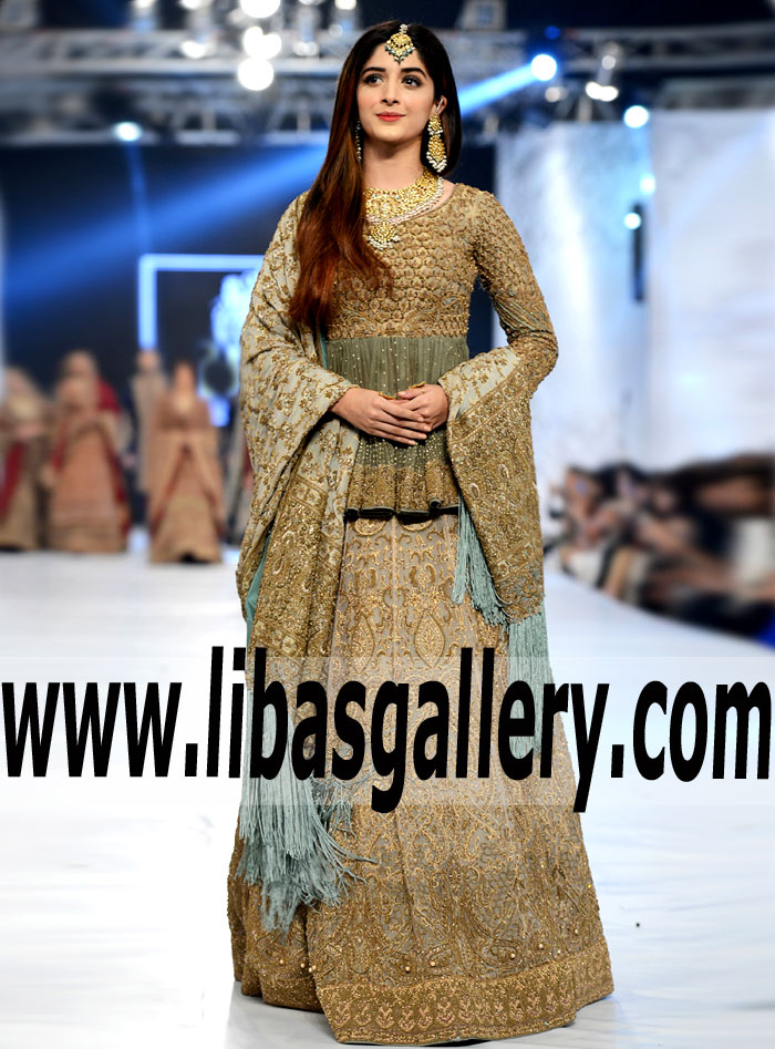 Glamorous Designer Peplum Wedding Dress with Ravishing Embellished Bridal Lehenga for Wedding and Special Occasions